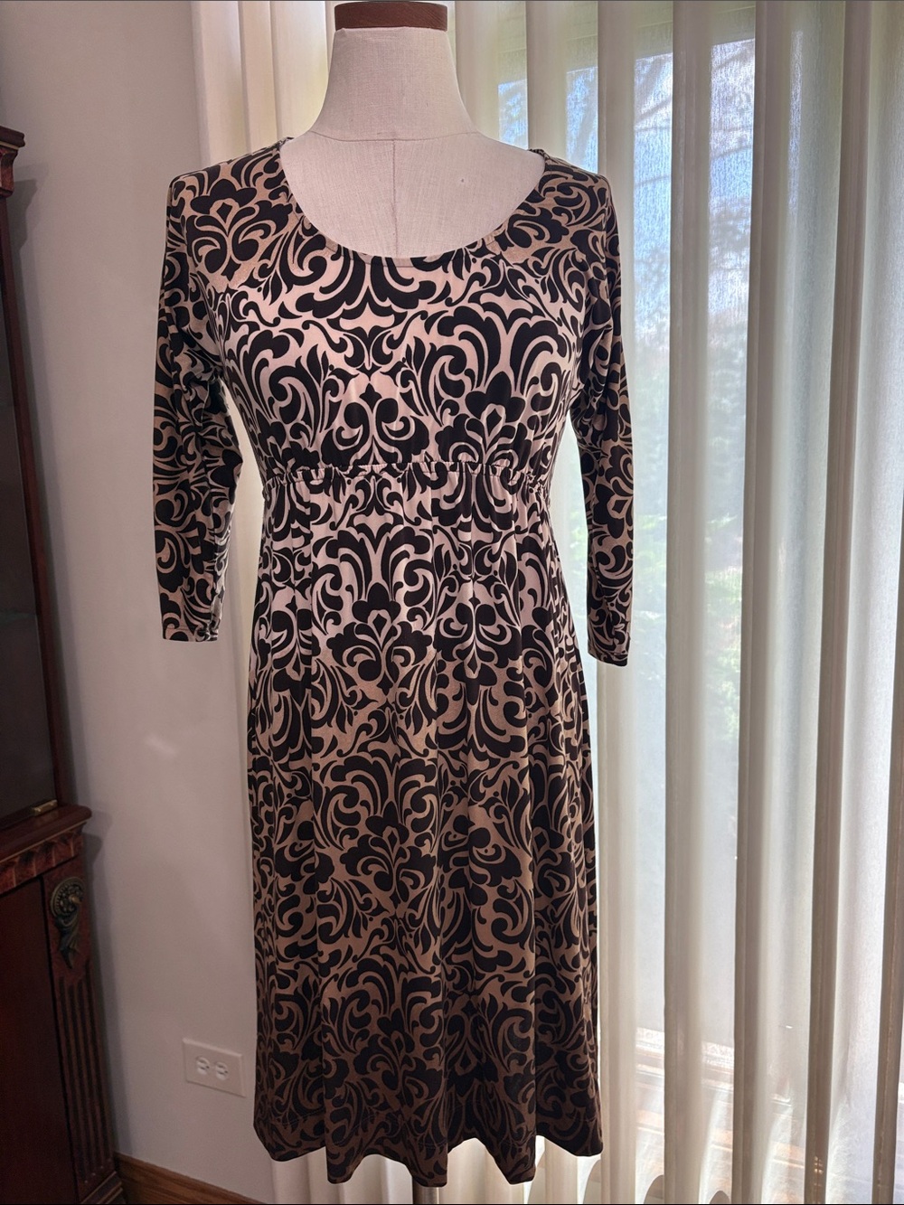 Soma brown pattern ombre 3/4 Sleeve Scoop-Neck stretch Dress size XS